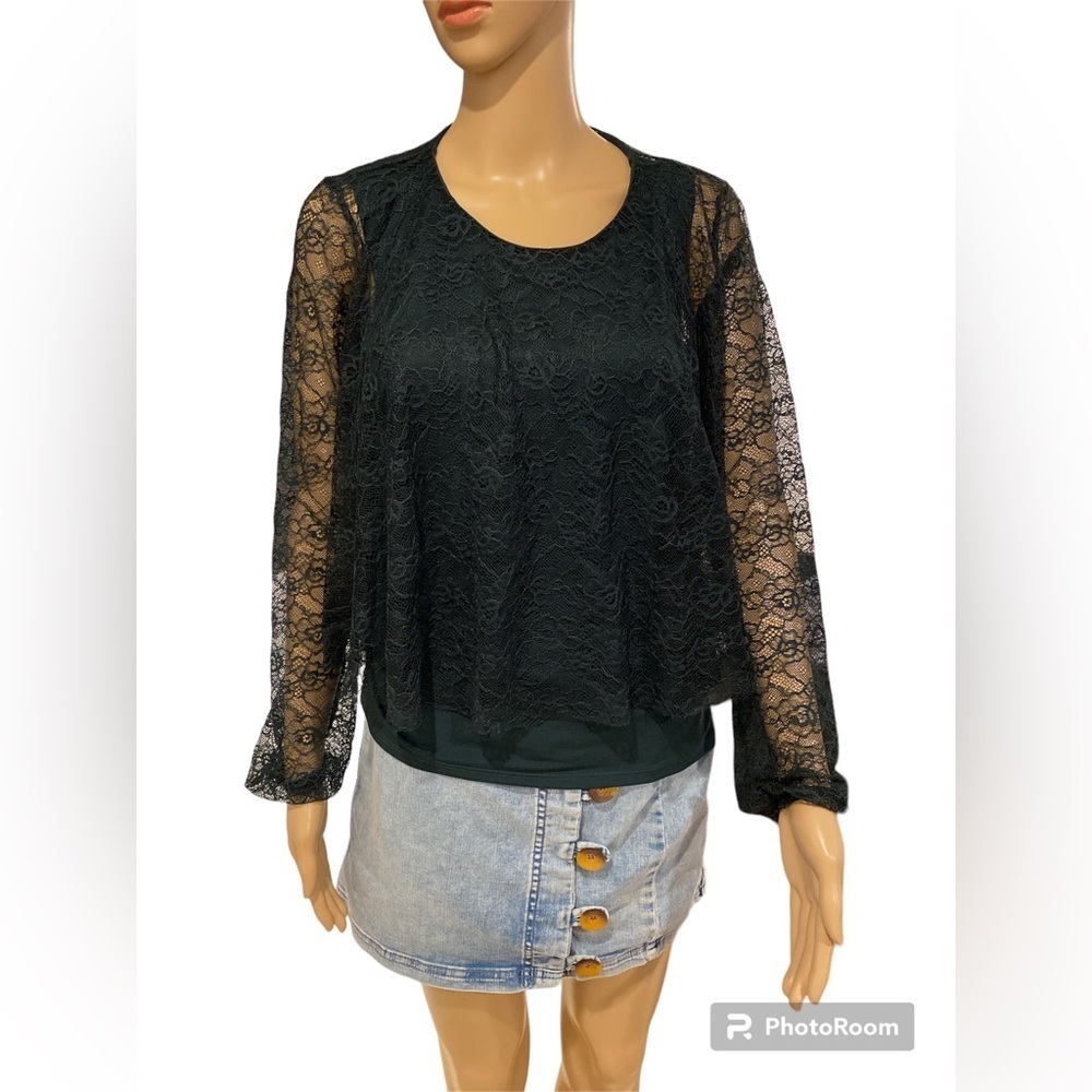 Zara Bottle Green Lace Flounce Blouse size M